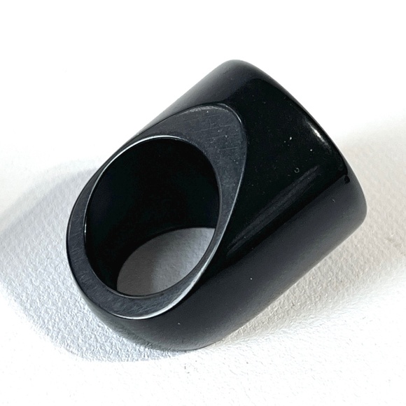 Vintage Size 6 1/2 Lucite Ring Chunky Flat Top Dome Black Mid Century Modern - Picture 11 of 15